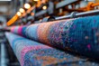 © Ameli Studio - Woven textile industrial loom factory setting close-up vibrant multicolored