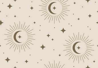 Wall Mural - seamless pattern with dream design stars, moon. golden celestial pattern. seamless pattern with cres
