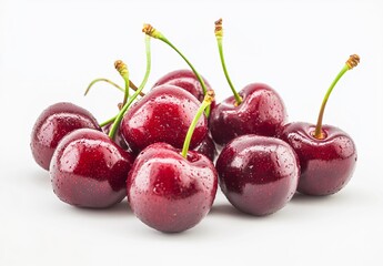 Wall Mural - Juicy Red Cherries: Closeup of Fresh Cherries with Water Droplets