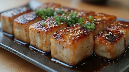 Wall Mural - Grilled chicken tenders with savory glaze on a plate garnished with fresh herbs