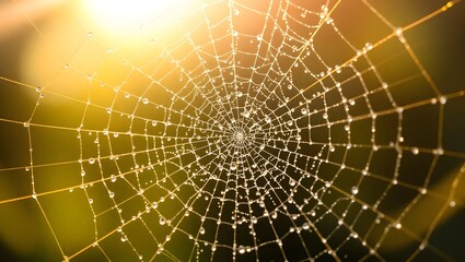 Golden Spiderweb with Dew Drops