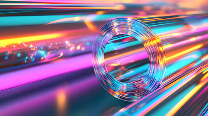 Fototapete - Vibrant Abstract Composition Featuring Glowing Light Trails and Colorful Circular Shapes in a Dynamic, Futuristic Environment for Enhanced Visual Appeal