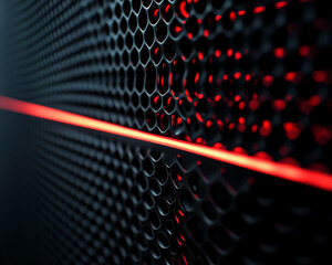 Poster - Abstract futuristic honeycomb design with glowing red lights and dark metallic textures