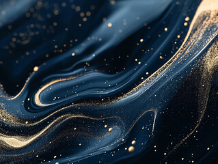 Poster - Abstract dark fluid waves with golden particles and luxurious glittering accents