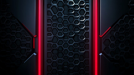 Poster - Futuristic dark panel with red neon accents and hexagonal patterns creating a modern industrial design