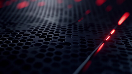 Poster - Abstract futuristic surface with black hexagonal patterns and red glowing light accents