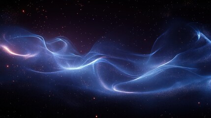 abstract glowing blue wave in dark space with stars.