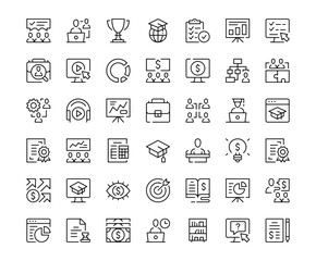 Poster - Business training icons. Outline symbols collection. Premium vector line icons set