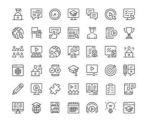 Fototapete - Online learning icons. Outline symbols collection. Premium vector line icons set