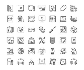 Fototapete - Computer hardware icons. Outline symbols collection. Premium vector line icons set