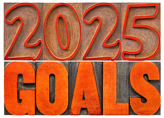 Wall Mural - 2025 goals banner - new year resolution concept - isolated text in vintage letterpress wood type pri