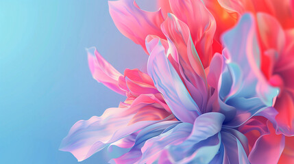Vibrant Abstract Floral Illustration with Soft Pink and Blue Petals in Dynamic Style