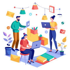 Poster - Creative team collaborates on personas and prototypes in a lively workspace with colorful decor