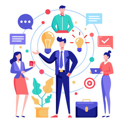 Poster - Smart hiring concept with diverse professionals exchanging ideas in a dynamic workspace environment