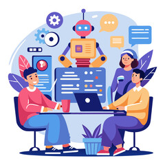 Aufkleber - Programmers developing innovative applications with artificial intelligence assistant in a modern workspace