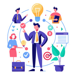 Poster - Smart hiring concept with visuals of teamwork, decision-making, and innovation in a professional setting