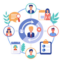 Poster - Streamlined recruitment concept with various stages and roles displayed in a modern graphic design showcasing teamwork
