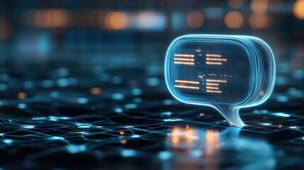 Poster - Futuristic Digital Chat Interface with Abstract Data Streams in Blue Tones Set Against a Dark Background Evoking Modern Communication Concepts