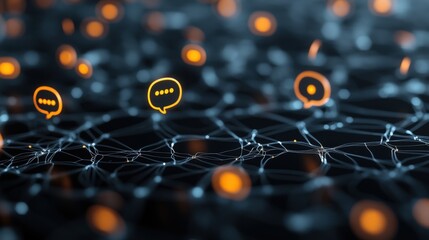 Poster - Abstract Digital Network with Speech Bubbles Representing Online Communication and Interconnectivity in a Virtual Space of Information Exchange
