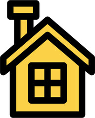 Leinwandbilder - Simple yellow house icon with a chimney and a window, outlined in black.