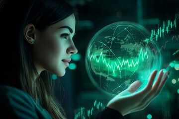 Poster - Businesswoman analyzing financial reports and growth charts in a banking and investment context