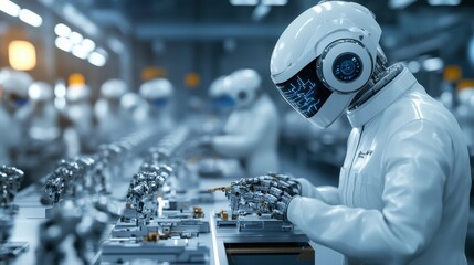 Poster - Futuristic Robotics Assembly Line with Advanced Robots Performing Precision Tasks in a High-Tech Factory Environment