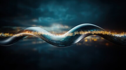 Fototapete - Abstract representation of sound waves with a flowing design and dynamic colors, showcasing the beauty and complexity of audio visualization in a modern style