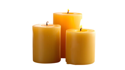 Wall Mural - Pillar candles with glowing flames, isolated on white background 