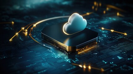 Leinwandbilder - Modern Cloud Technology Concept with Abstract Circuit Board and Cloud Icon Representing Digital Data Storage Solutions for Contemporary Computing Needs