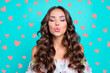 © deagreez - Close up portrait of exquisite, delicate, winsome, lovable, fascinating woman send a kiss isolated on bright turquoise background
