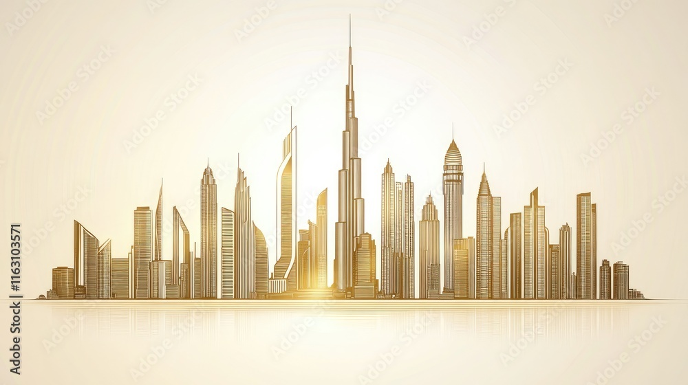 Golden sunrise cityscape skyline illustration. Stock Illustration ...