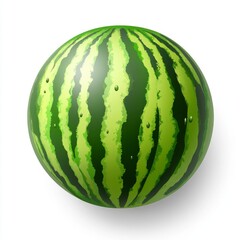 Wall Mural - A 3D cartoon watermelon spins, displaying its succulent red interior and green rind with a glossy, vivid rendering against a clean white background