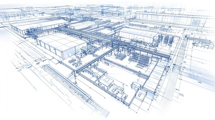 Architectural Blueprint Of A Large Factory Complex