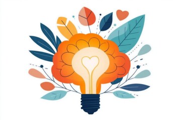 Poster - A flat design of a glowing brain puzzle with colorful shapes fitting perfectly into place