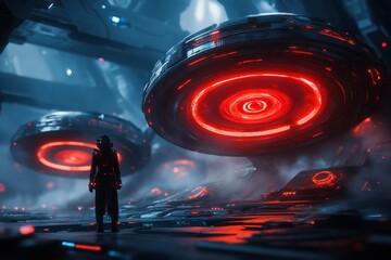 Poster - A futuristic laboratory scene where a scientist analyzes glowing ions in a high-tech containment field
