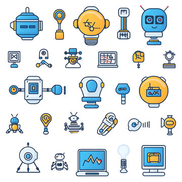 Collection of cute robot and technology icons.