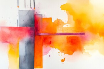 Poster - A vibrant watercolor of a blacksmith forge, with glowing red-hot iron and dynamic splashes of light and color