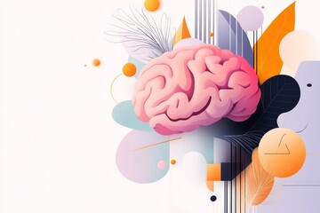 Poster - A flat design of a glowing brain puzzle with colorful shapes fitting perfectly into place