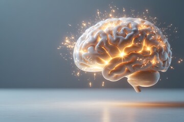 Poster - A flat design of a glowing brain puzzle with colorful shapes fitting perfectly into place
