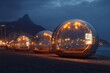© Thanyarat - A futuristic vision of Ipanema Beach, with eco-friendly floating resorts, holographic signs, and glowing beachfront pathways