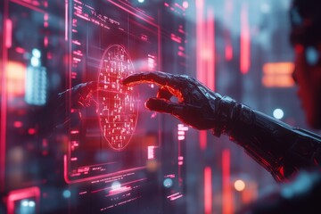 Poster - A futuristic scene of a person connected to a holographic neural interface, with IQ puzzles projected in the air
