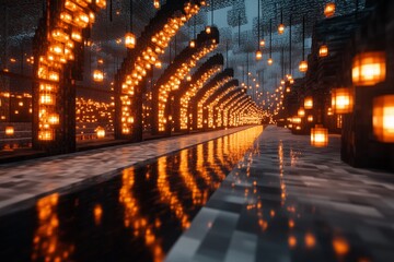 Poster - A magical temple supported by glowing ionic columns that emit an ethereal light, surrounded by floating islands