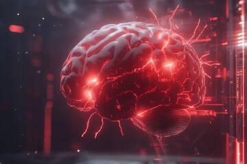 Poster - A pixel art depiction of a glowing brain with animated neurons firing, representing intelligence in a retro game aesthetic