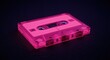 © IbragimovN - Retro pink cassette tape glowing in neon light on dark background