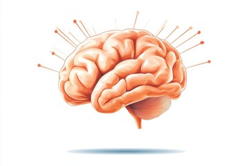 Poster - A simple flat design of a glowing brain emitting bright lines of intelligence on a clean white background