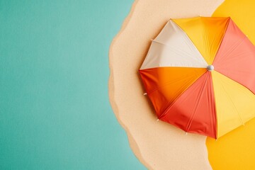 Poster - A simple geometric design of an umbrella and sand, representing Ipanema laid-back atmosphere