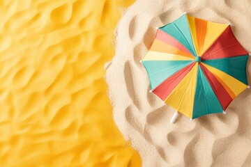 Poster - A simple geometric design of an umbrella and sand, representing Ipanema laid-back atmosphere
