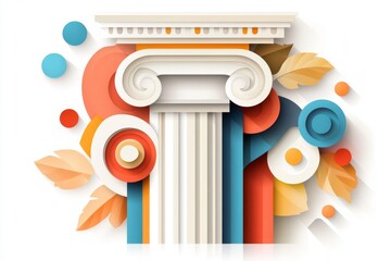 Aufkleber - A stylized flat design of a single ionic column in pastel colors, representing timeless architectural elegance