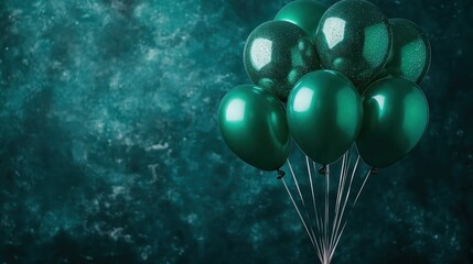 Wall Mural - Elevate your celebrations with festive green helium balloons swaying in the air, enhancing the party atmosphere These vibrant balloons add a touch of elegance and joy to any occasion Perfect for