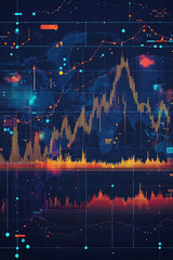 Poster - A digital financial chart showcasing data trends and analytics in a vibrant, abstract style.